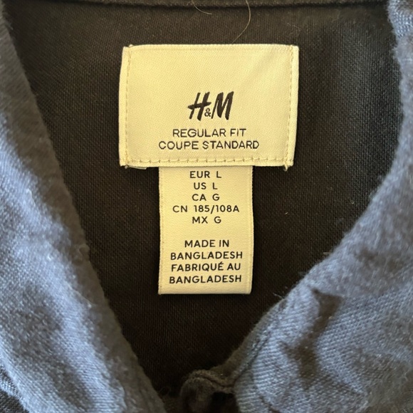 H&M Men’s Black Button-Down Shirt - Size Large, Regular Fit, Long Sleeve - Picture 4 of 4